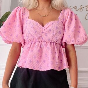 Polka Dot Puff Sleeve Top